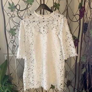 White eyelet lace fabric tunic dress